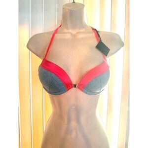 NWT Women’s Love Haus by Beach Bunny Neon Coral / Gray Bra Size 34B
